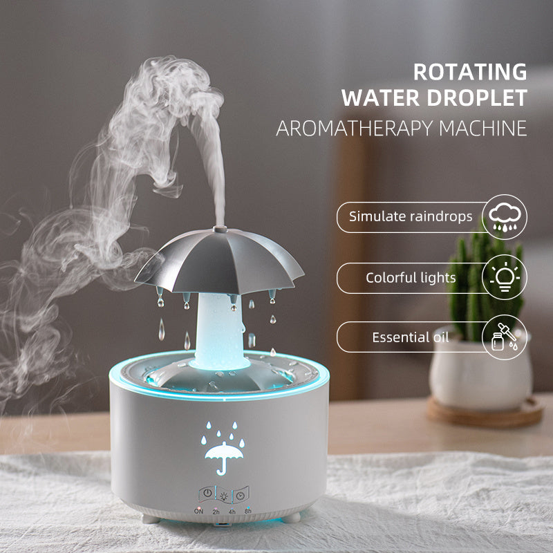 Rotate Water Drop Aromatherapy Humidifier with Umbrella Design, Essential Oil Diffuser with LED Light, 110V Plug Powered, Suitable for Various Room Types- Ideal for Home, Office and Holiday Gifts